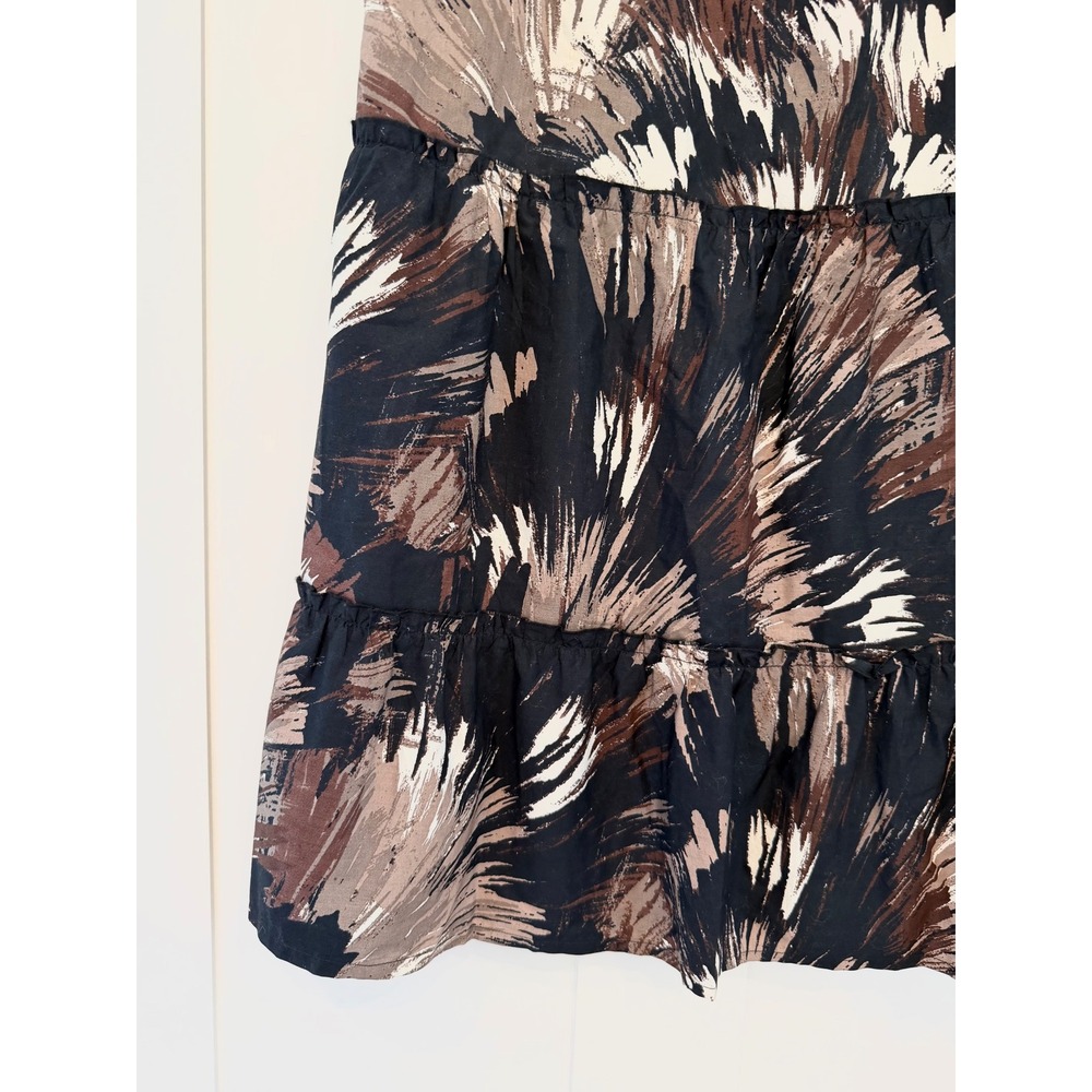ANA A New Approach Brown Black Abstract Print Ruffle Tiered Midi Dress Large - Picture 3 of 6